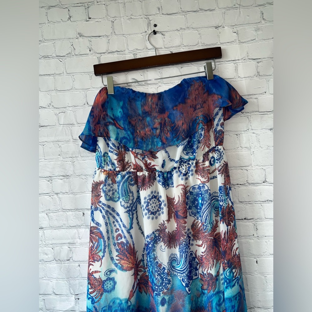 Maurices White, Blue & Pink floral strapless dress size 0 - Picture 5 of 16